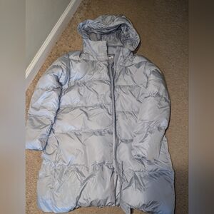 Uniqlo Big Girl Light Gray Blue Puffer Jacket. Size 11-12. New Never Worn No Tag